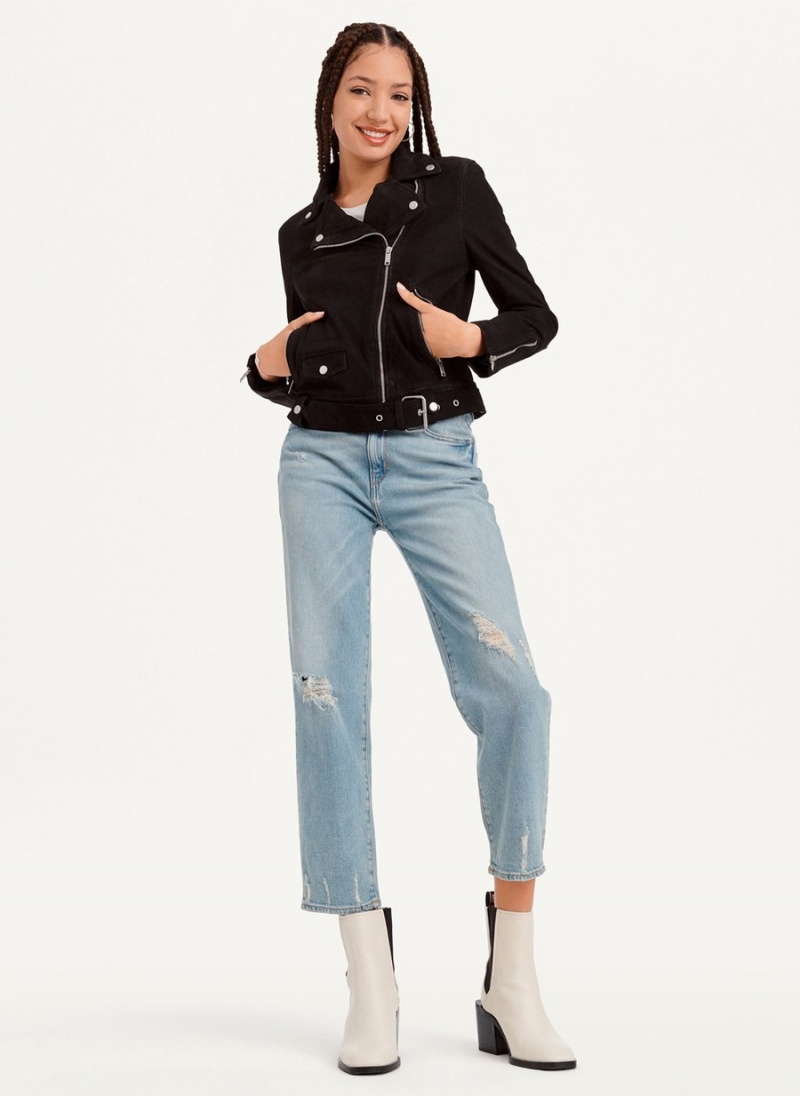 Women's Dkny Garment Dyed Leather Leather Jackets Black | K5741834