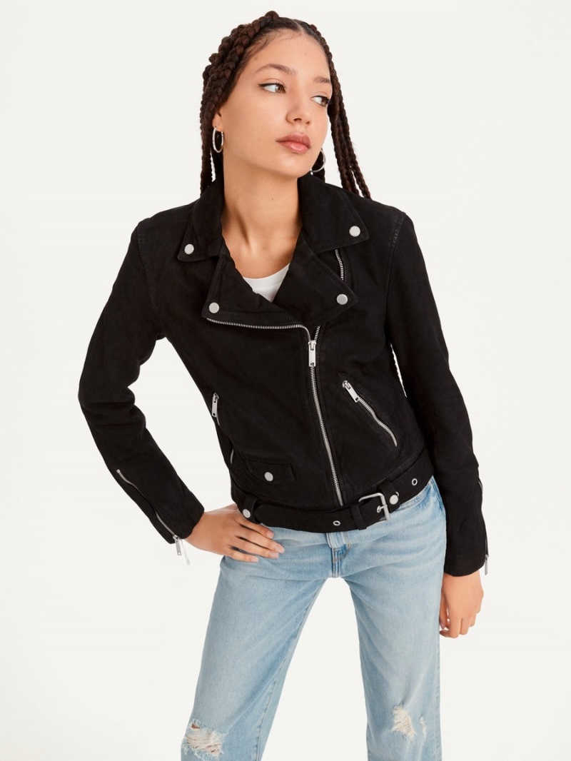 Women\'s Dkny Garment Dyed Leather Leather Jackets Black | K5741834