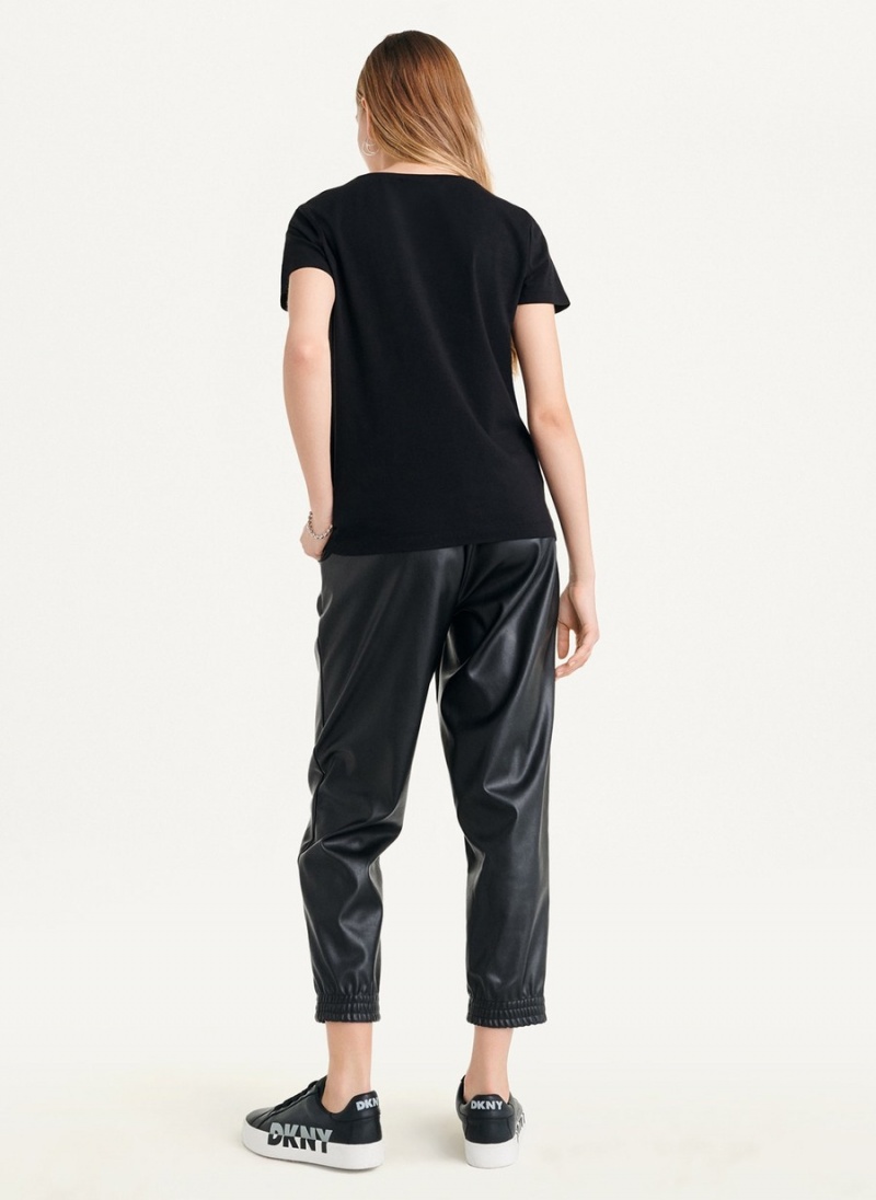 Women's Dkny Glitter Logo T Shirts Black | T4457446