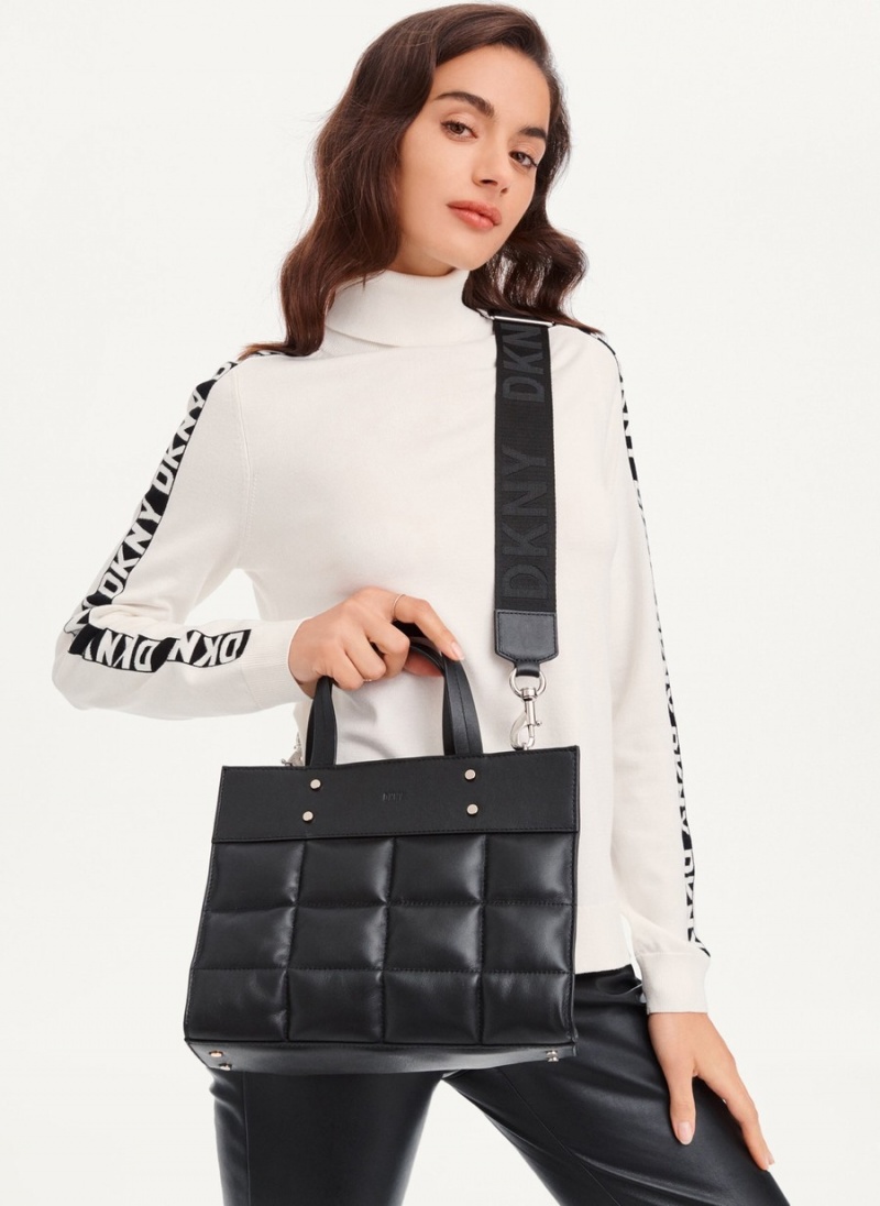 Women's Dkny Globalist Small Quilted Book Tote Bags Black | X4560243