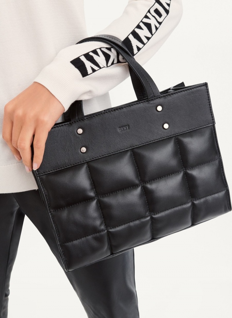 Women's Dkny Globalist Small Quilted Book Tote Bags Black | X4560243