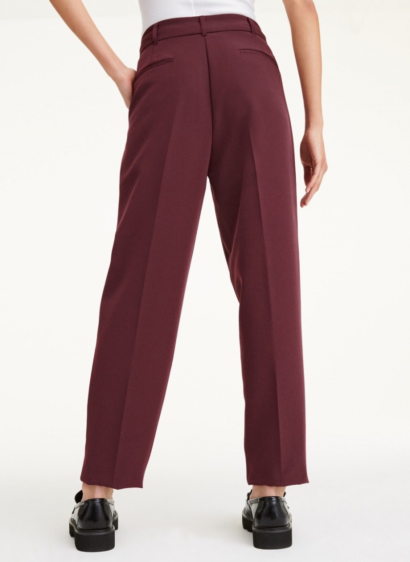 Women's Dkny High Rise Pleat Rolled Cuff Pants Burgundy | V4814554