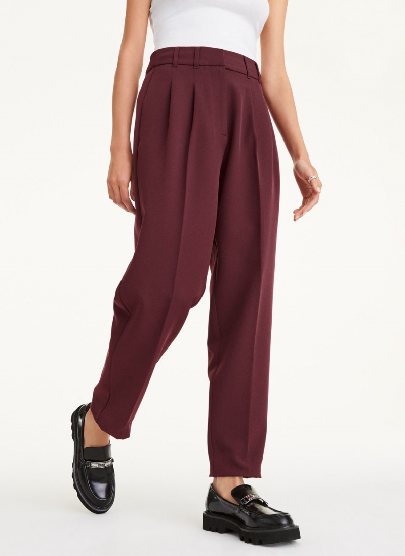 Women's Dkny High Rise Pleat Rolled Cuff Pants Burgundy | V4814554