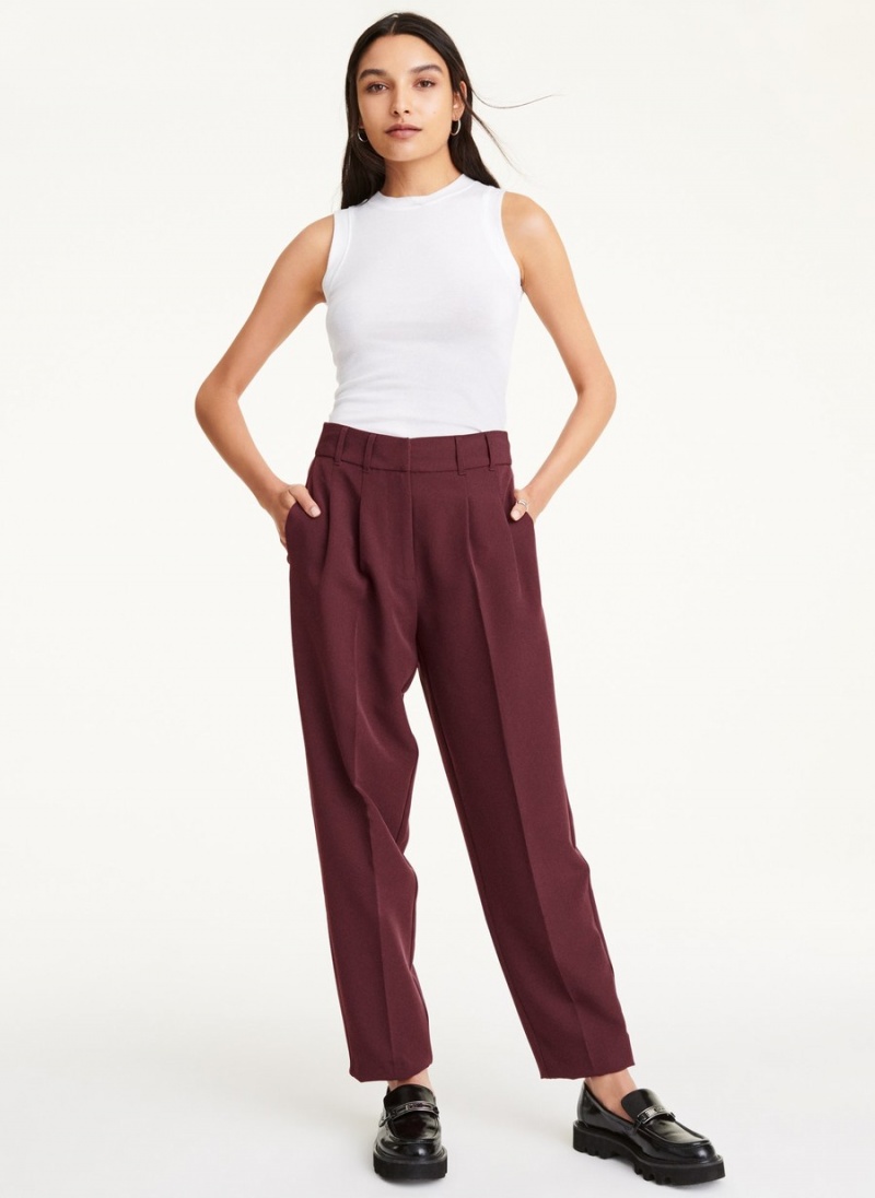 Women\'s Dkny High Rise Pleat Rolled Cuff Pants Burgundy | V4814554