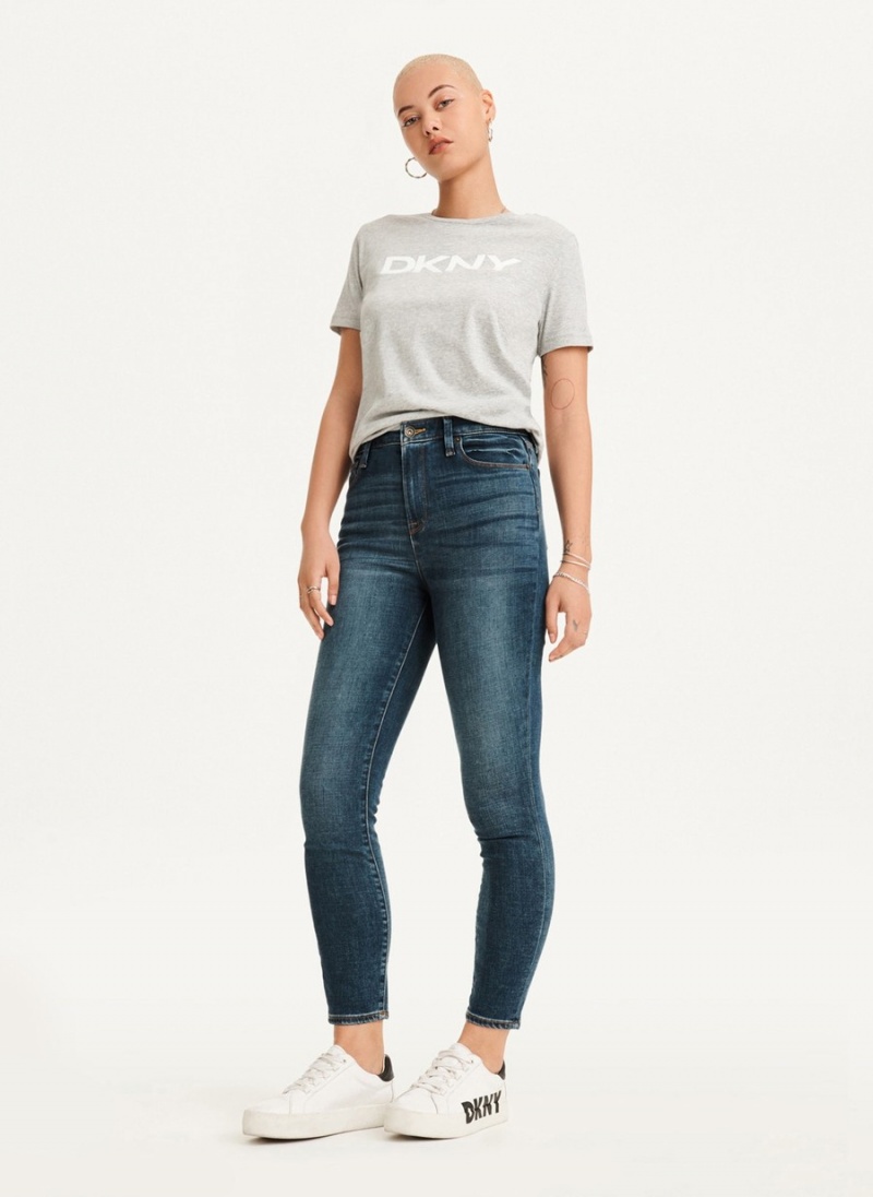 Women\'s Dkny High Rise Skinnys Jeans Blue | U1311077