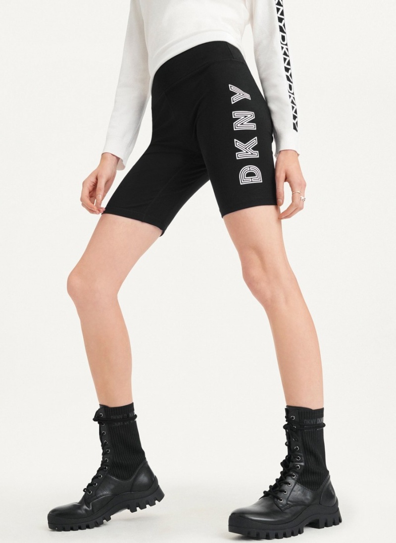 Women's Dkny High Waist Track Logo Bike Shorts Black | A6474803