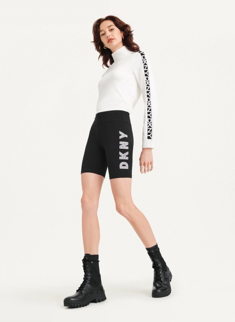 Women's Dkny High Waist Track Logo Bike Shorts Black | A6474803