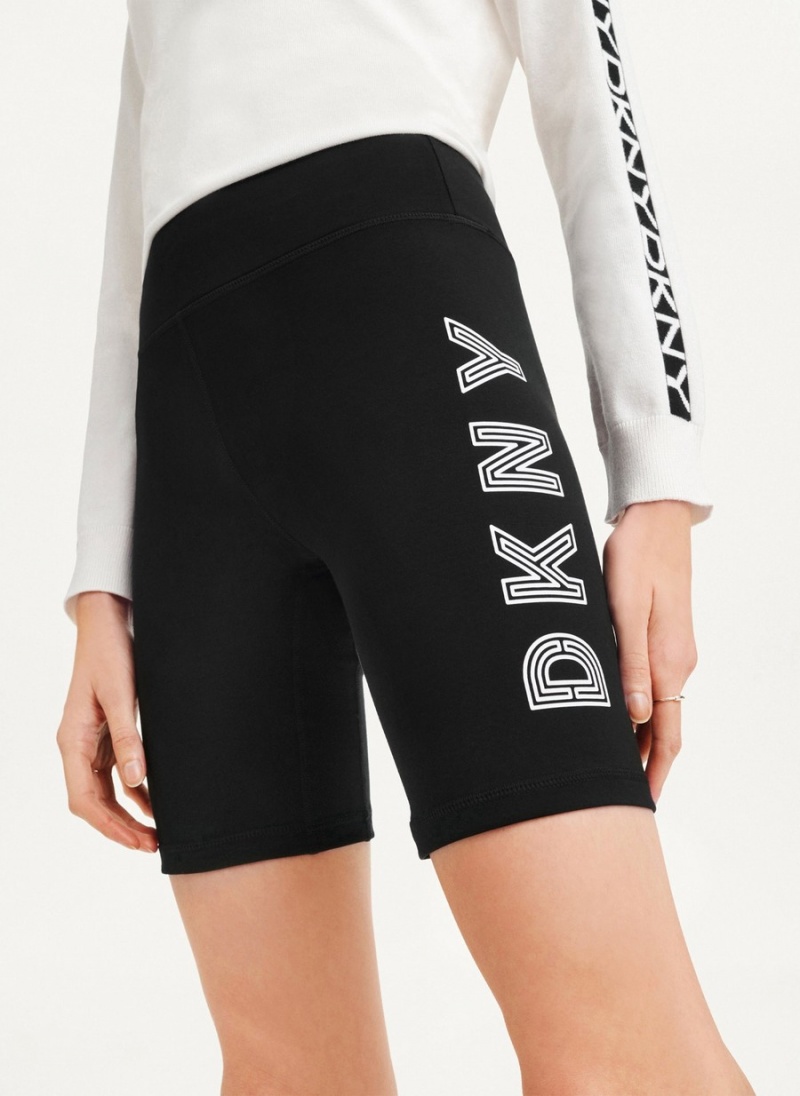 Women's Dkny High Waist Track Logo Bike Shorts Black | A6474803