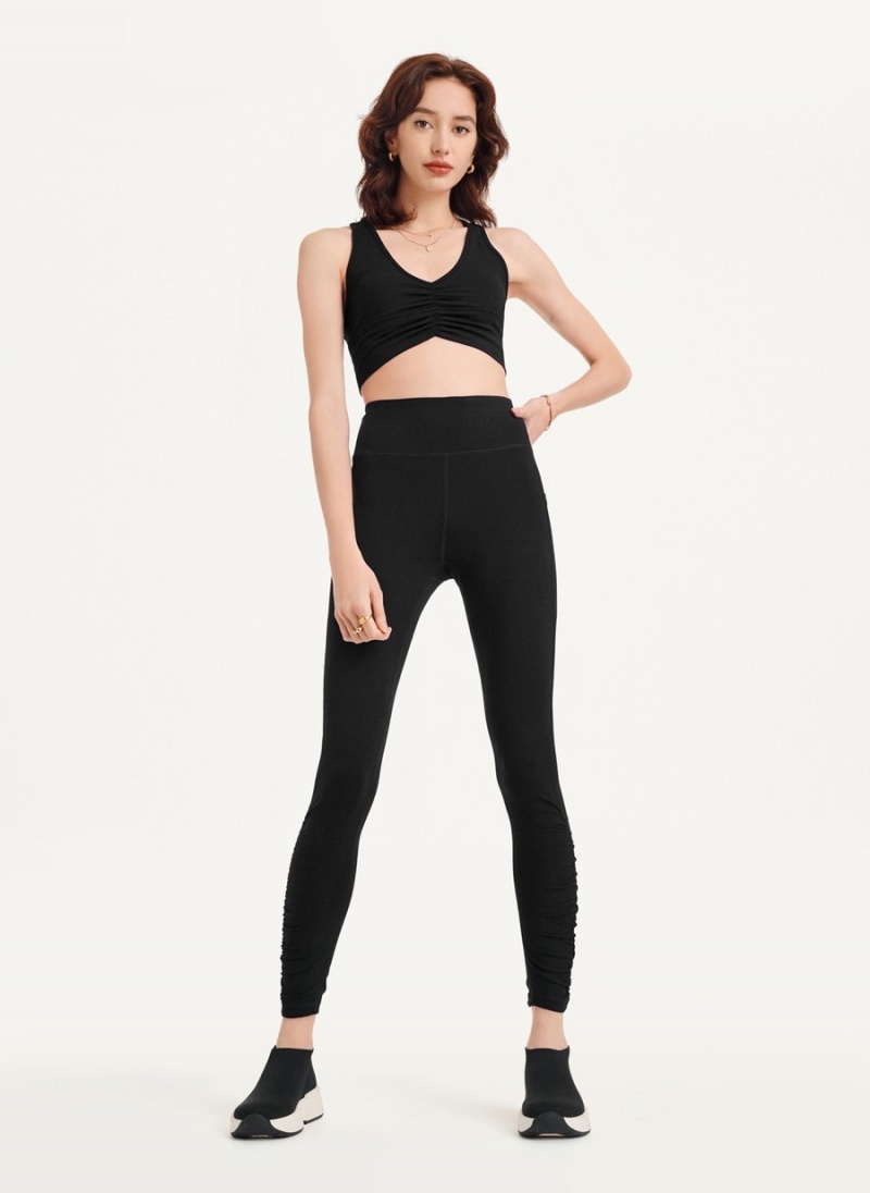 Women\'s Dkny High Waist With Ruched Details Leggings Black | C8394626