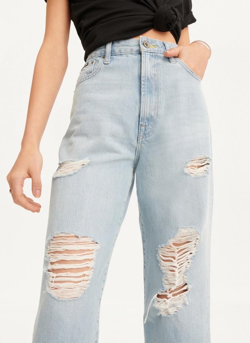 Women's Dkny Kent High Rise Distressed Jeans Black | U8632422
