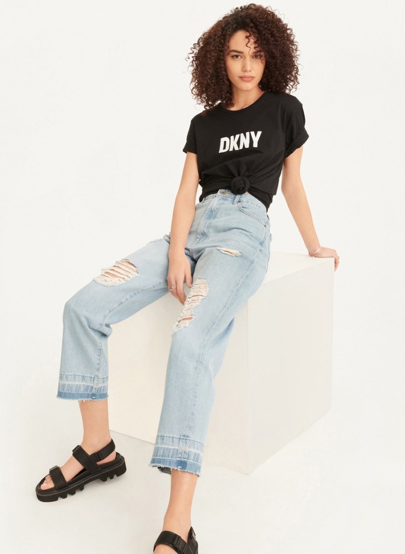 Women's Dkny Kent High Rise Distressed Jeans Black | U8632422