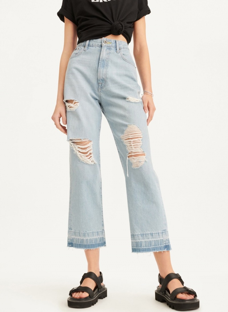 Women's Dkny Kent High Rise Distressed Jeans Black | U8632422