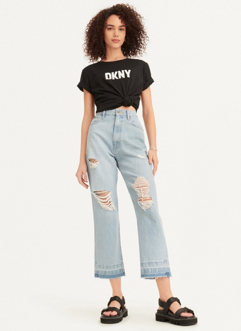 Women\'s Dkny Kent High Rise Distressed Jeans Black | U8632422