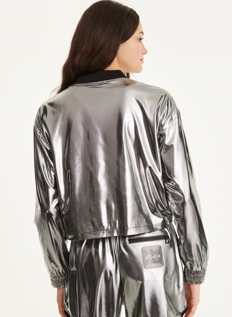 Women's Dkny Knit Silver Foil Jackets Silver | Z8034515