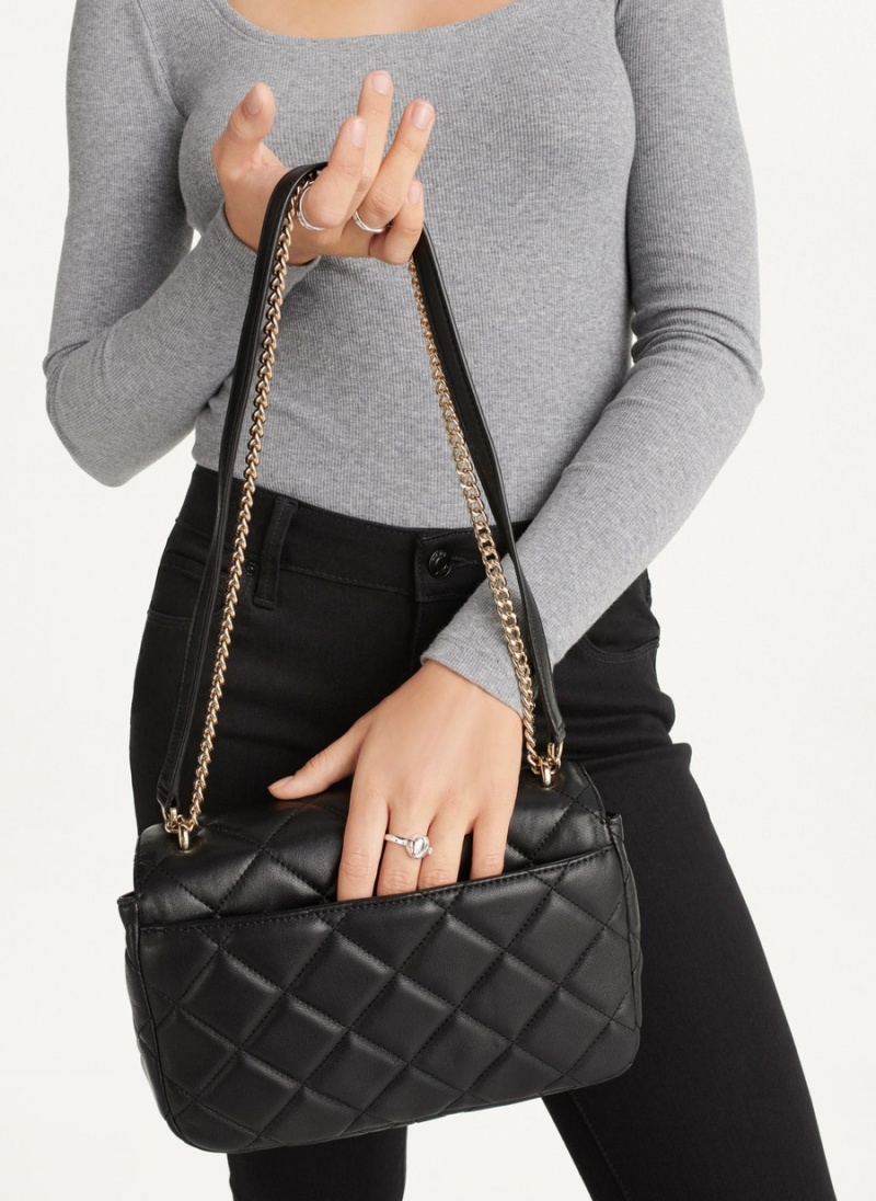 Women's Dkny Lara Large Quilted Shoulder Bags Black | A0837730