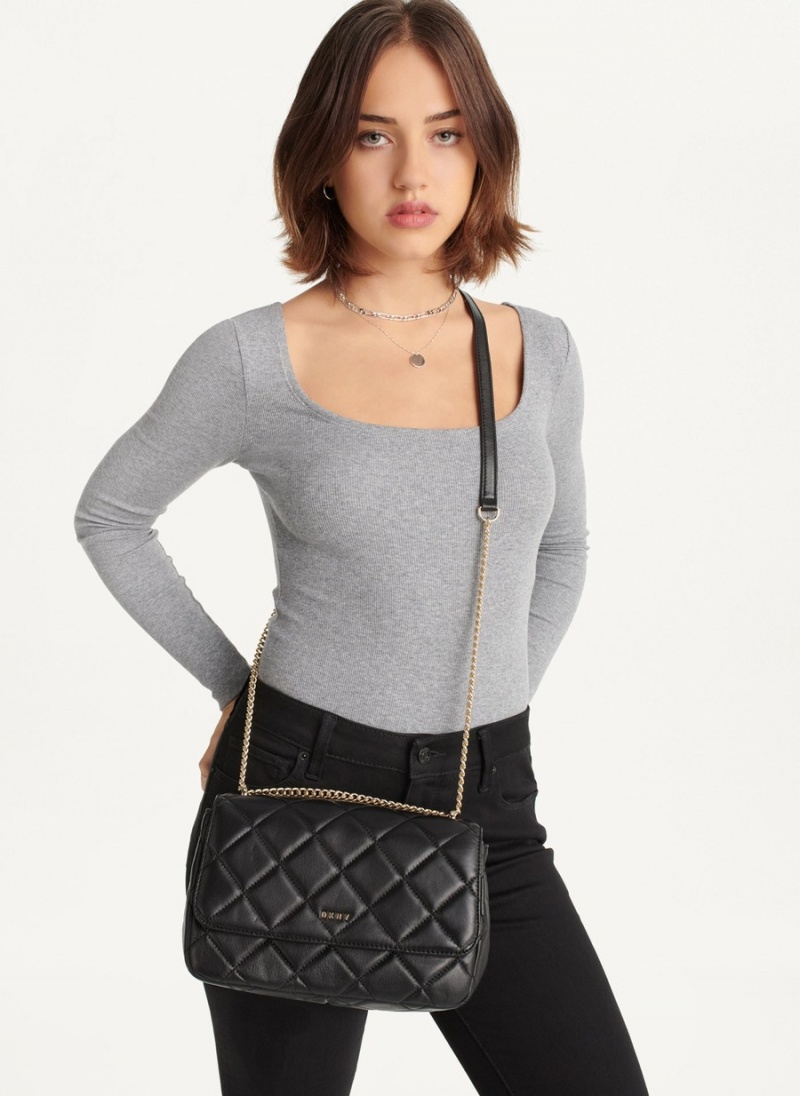 Women\'s Dkny Lara Large Quilted Shoulder Bags Black | A0837730