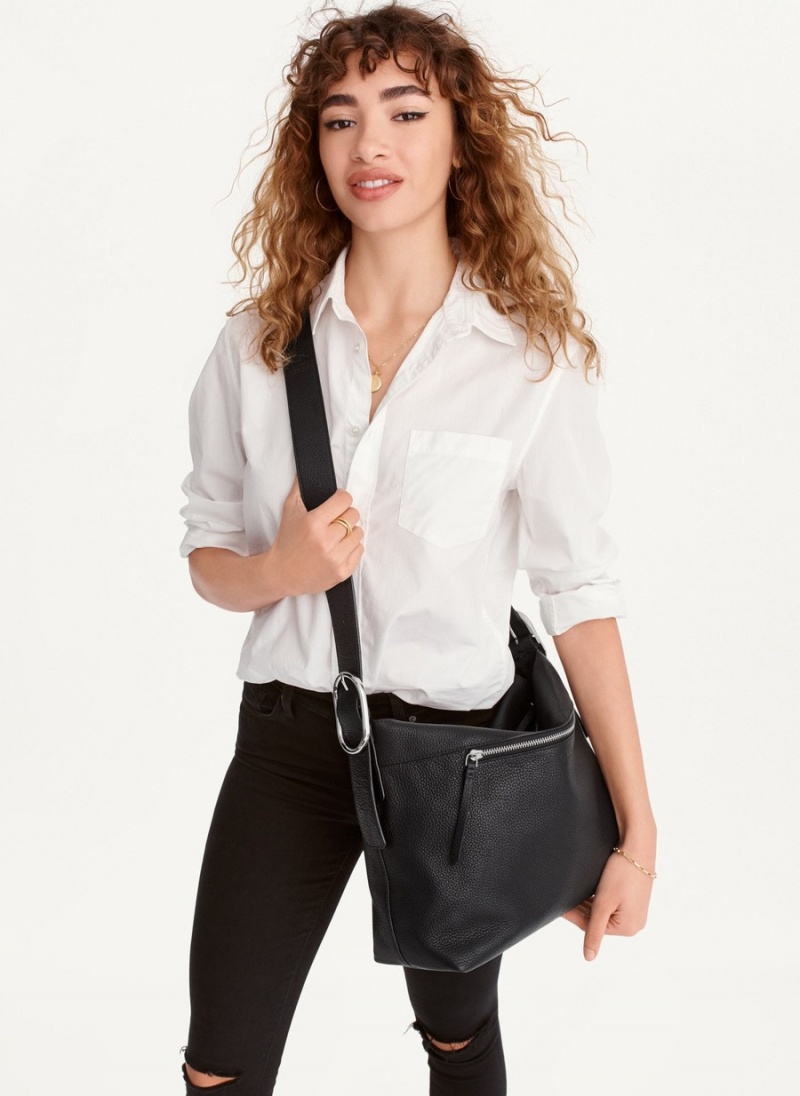 Women's Dkny Large Buckle Satchel Bags Black | E5395385