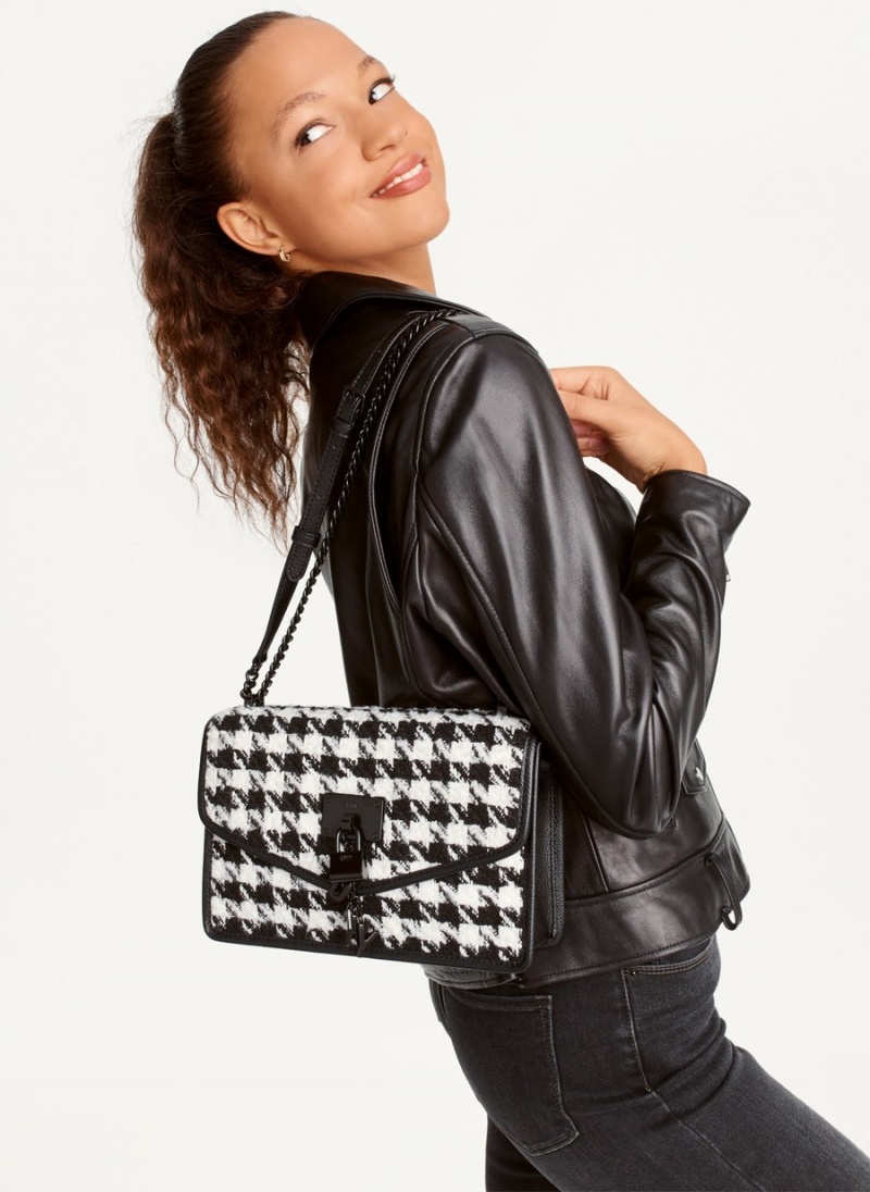 Women's Dkny Large Elissa Herringbone Crossbody Bags Black | N3885865