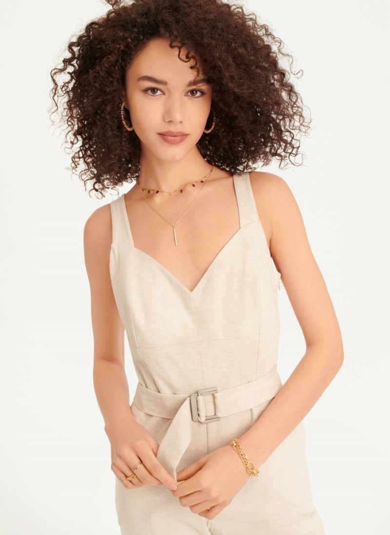Women's Dkny Linen Belted Jumpsuit White | O8868344
