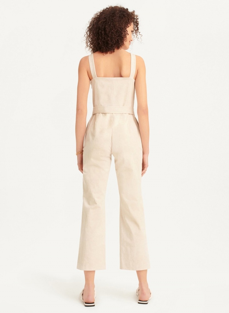 Women's Dkny Linen Belted Jumpsuit White | O8868344