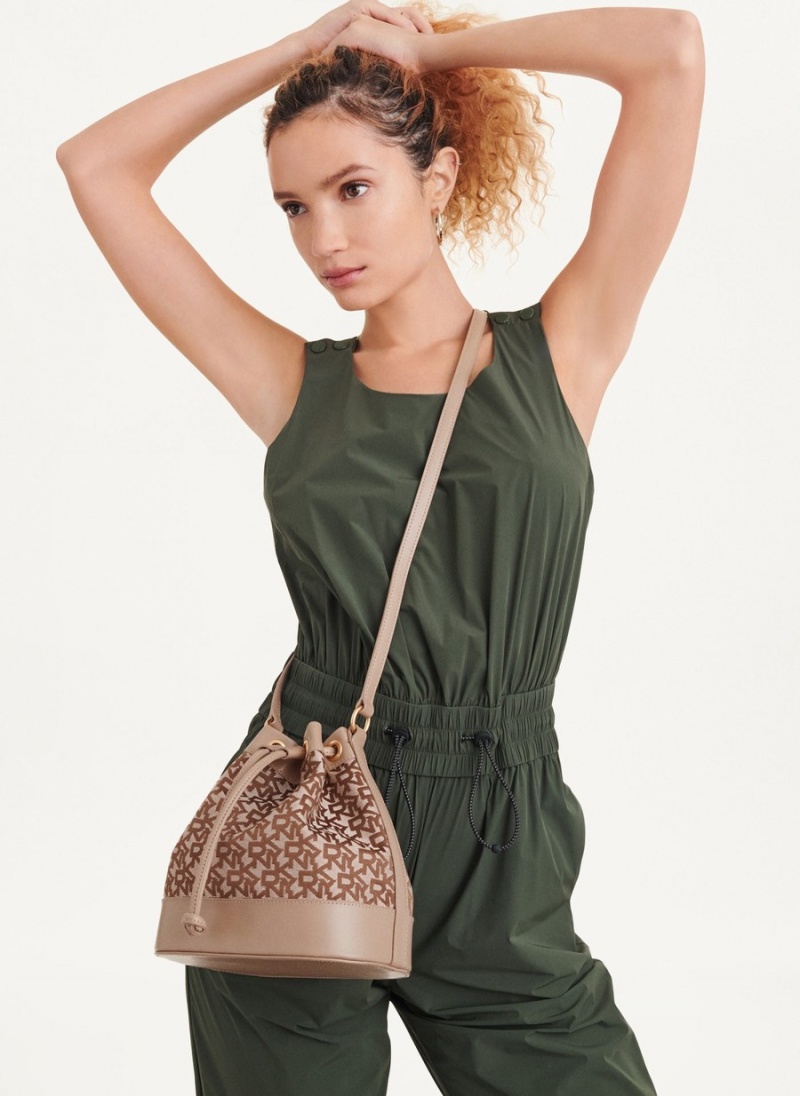 Women's Dkny Logo Bucket Bags Beige | T6959666