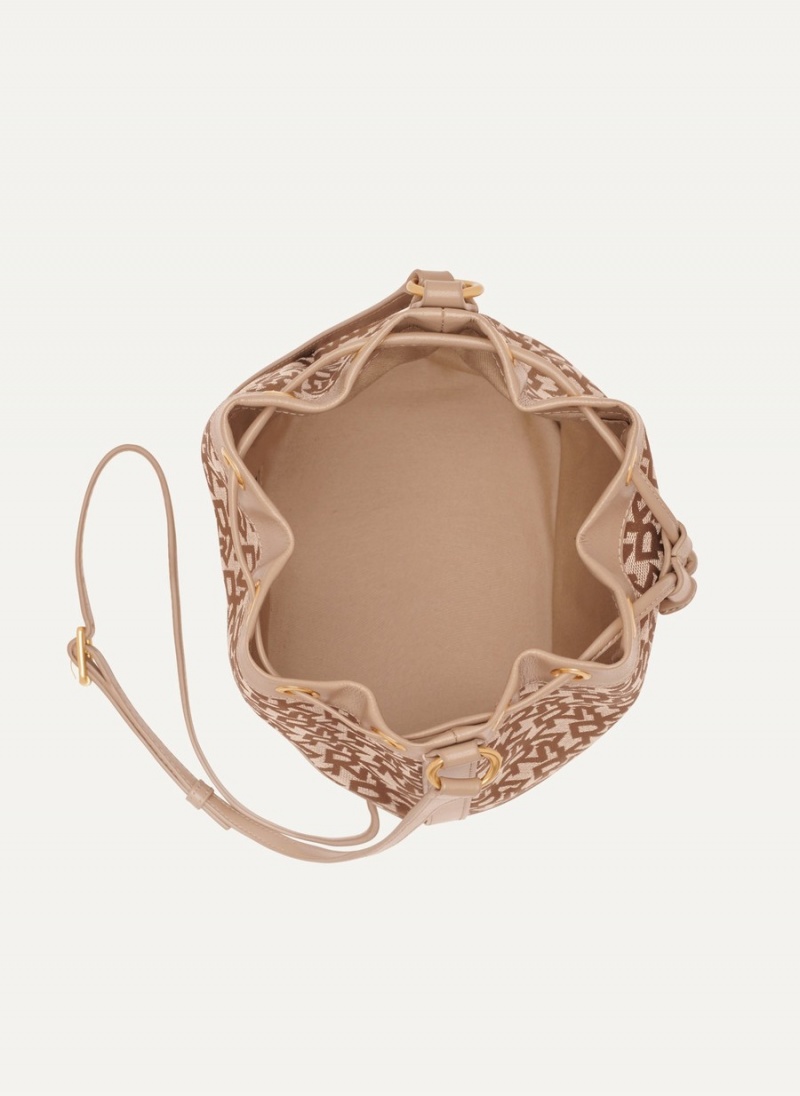 Women's Dkny Logo Bucket Bags Beige | T6959666