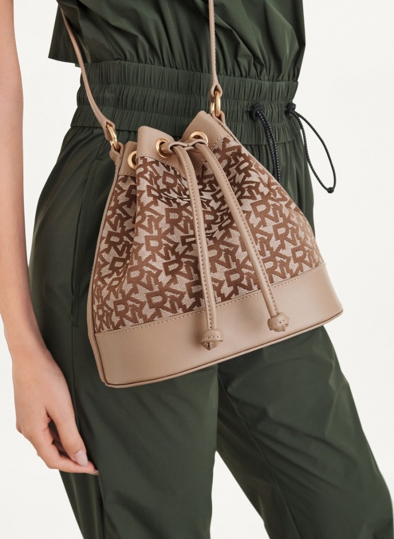 Women's Dkny Logo Bucket Bags Beige | T6959666