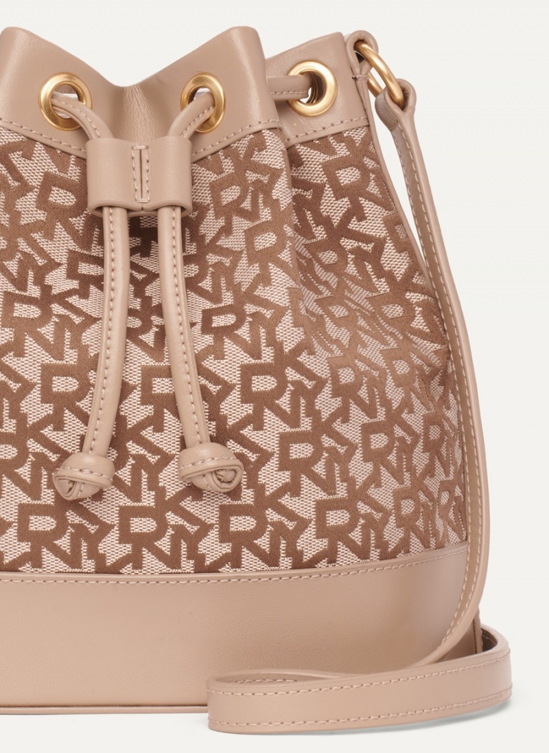 Women's Dkny Logo Bucket Bags Beige | T6959666