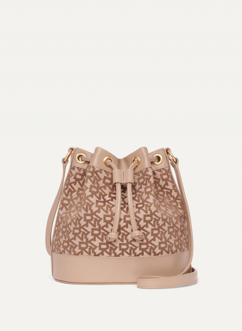 Women\'s Dkny Logo Bucket Bags Beige | T6959666