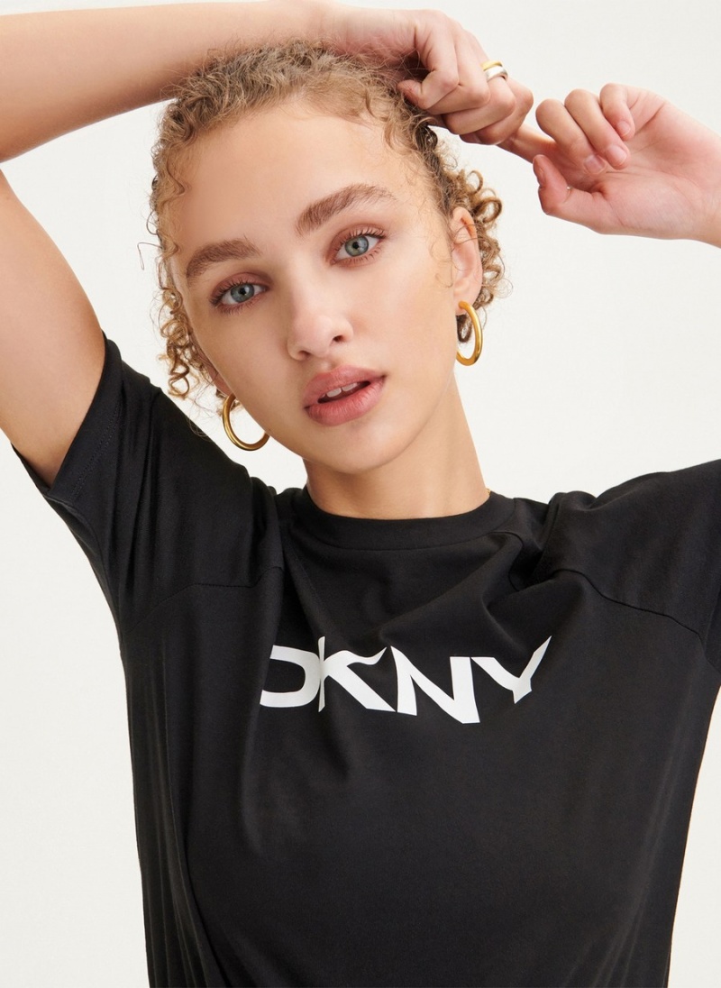 Women's Dkny Logo Drawstring Waist Dress Black | P1960336