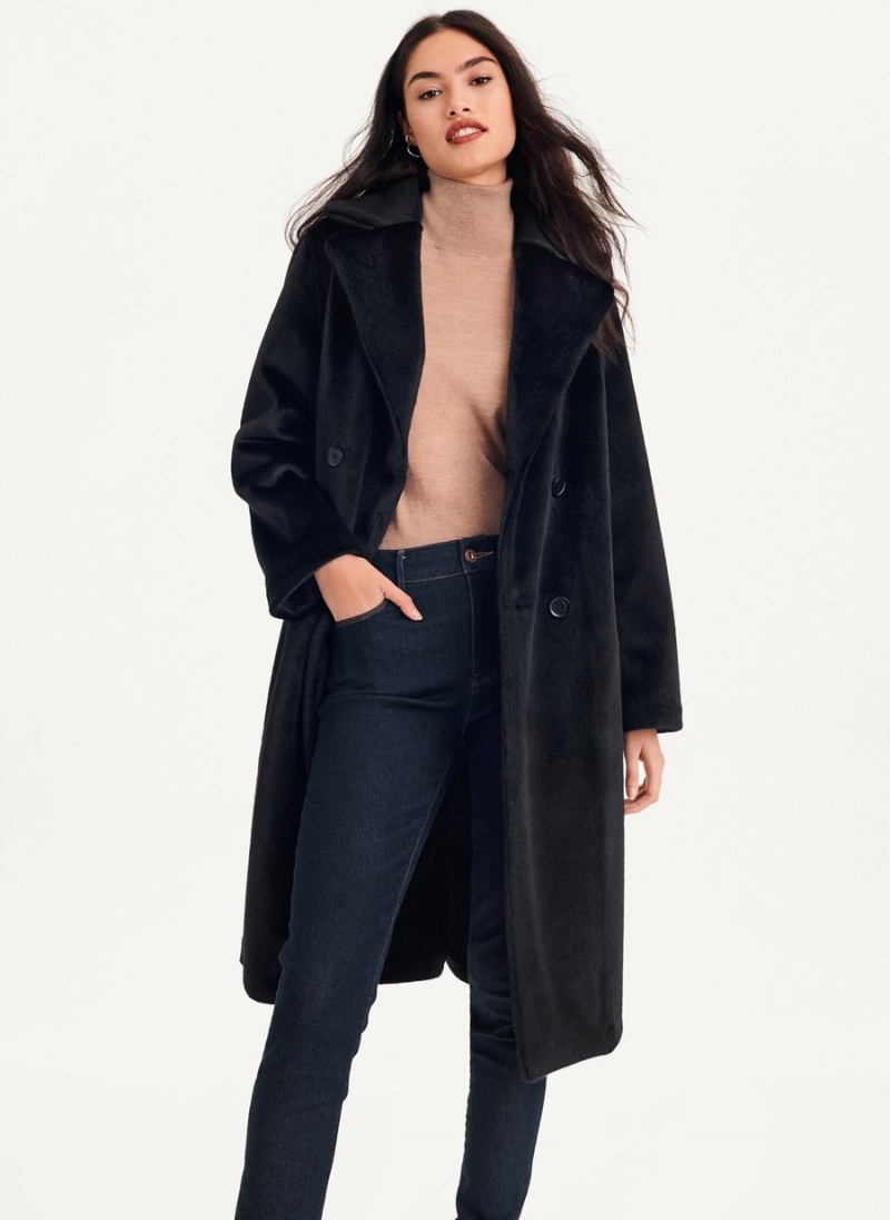 Women's Dkny Long Faux Fur Coats Black | I8191140