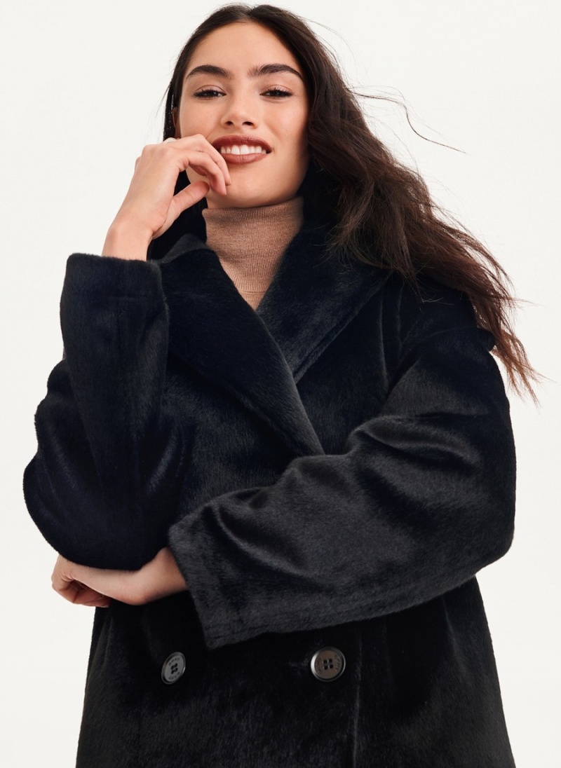Women's Dkny Long Faux Fur Coats Black | I8191140