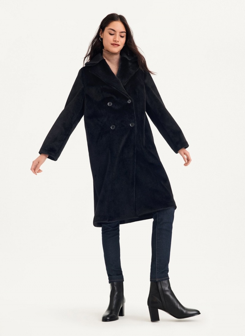 Women's Dkny Long Faux Fur Coats Black | I8191140