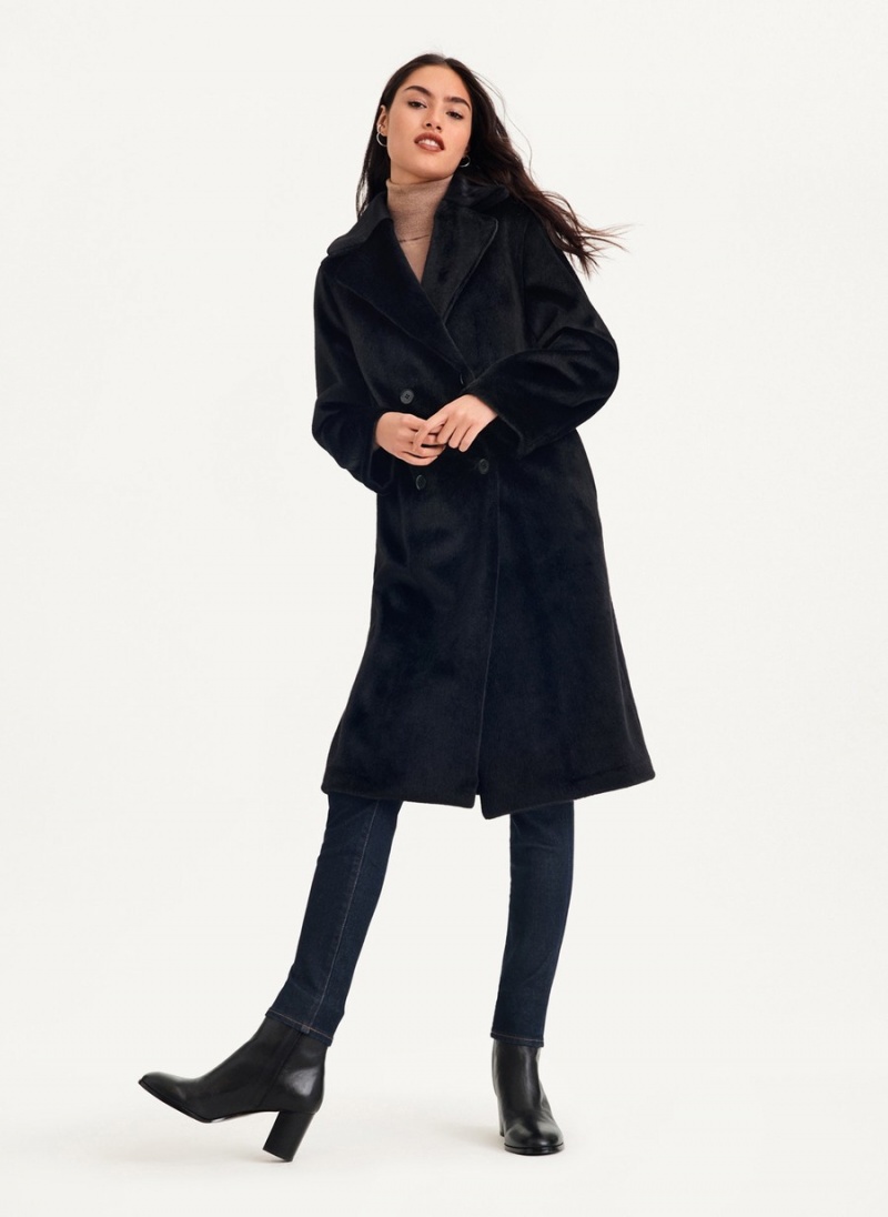Women's Dkny Long Faux Fur Coats Black | I8191140