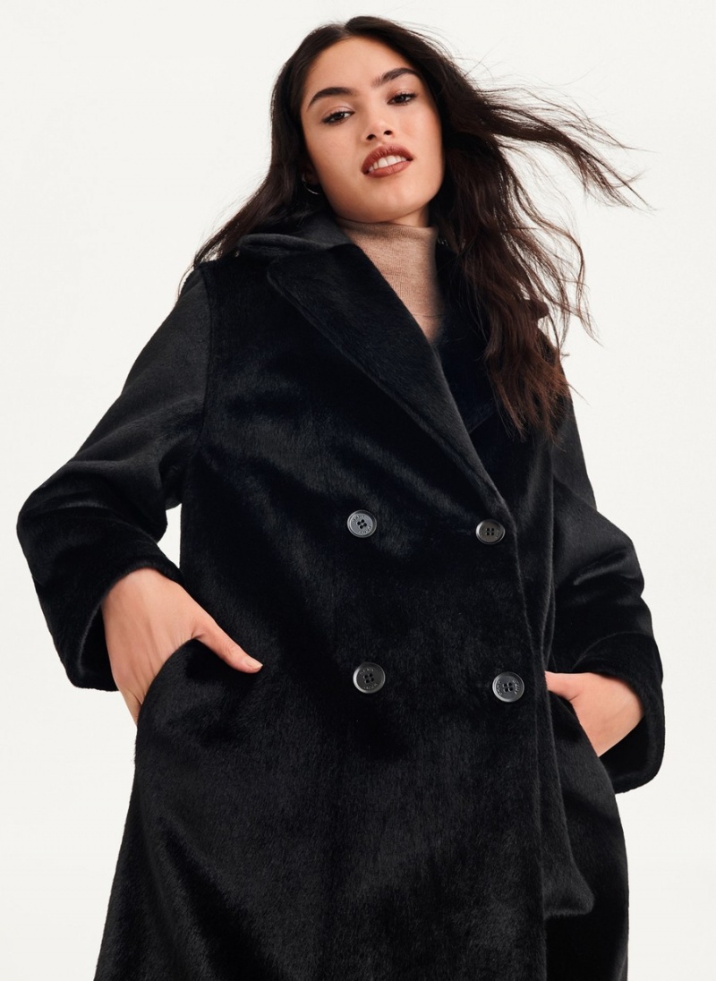 Women's Dkny Long Faux Fur Coats Black | I8191140