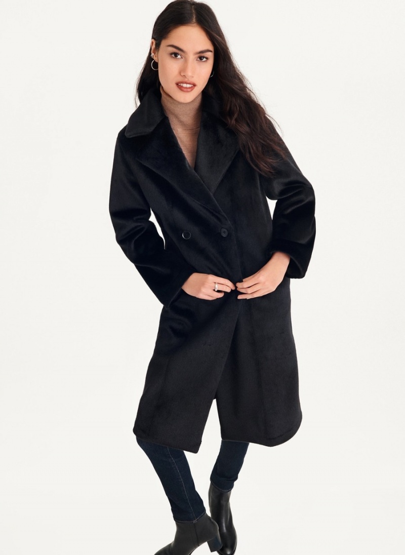 Women\'s Dkny Long Faux Fur Coats Black | I8191140