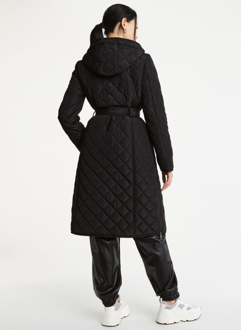 Women's Dkny Long Quilted Trench Coat Black | Y0576917