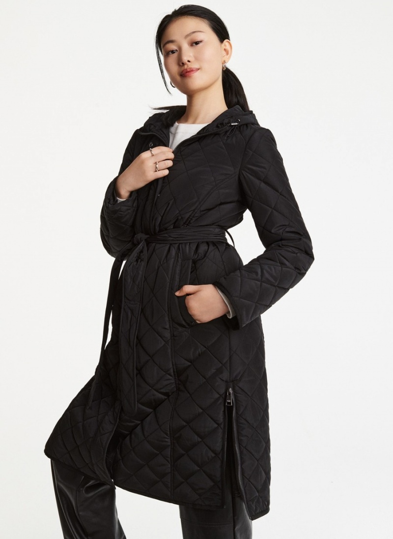 Women's Dkny Long Quilted Trench Coat Black | Y0576917