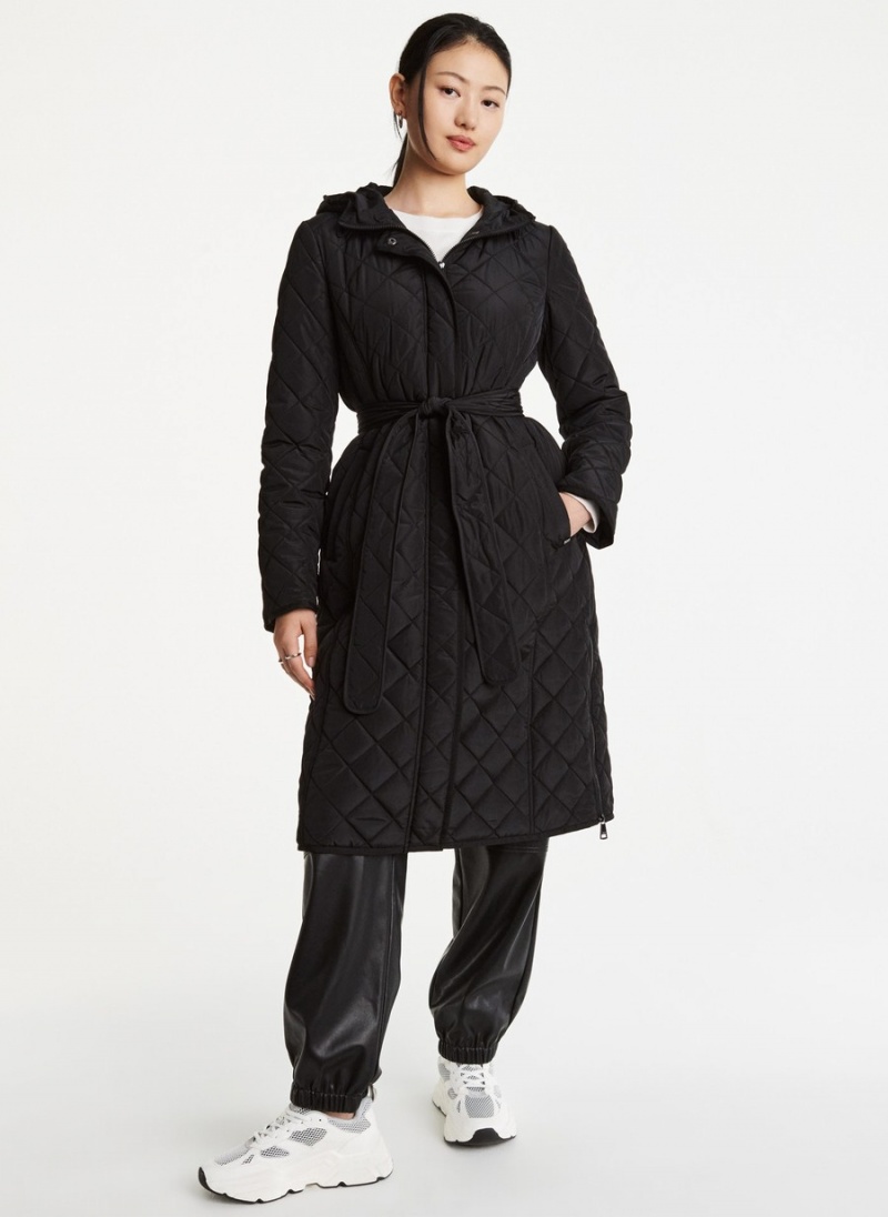 Women\'s Dkny Long Quilted Trench Coat Black | Y0576917