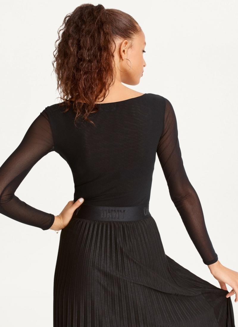 Women's Dkny Long Sleeve Ballet Neck Bodysuit Dress Black | E0994864
