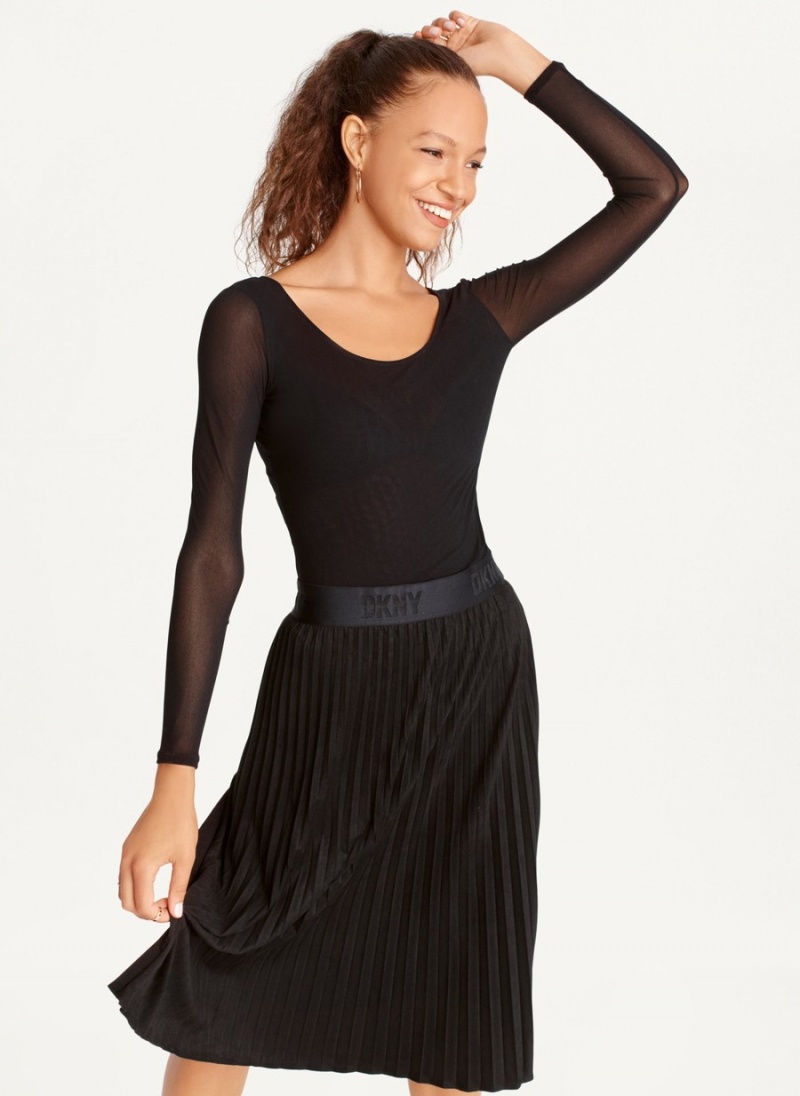 Women's Dkny Long Sleeve Ballet Neck Bodysuit Dress Black | E0994864