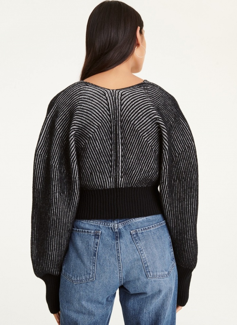 Women's Dkny Long Sleeve Contrast Rib Cardigan Black | G9114440