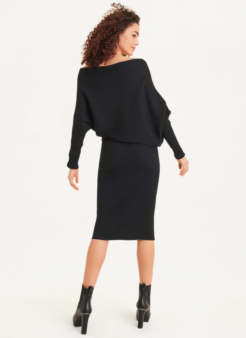 Women's Dkny Long Sleeve Cowl Neckline Sweater Dress Black | B4458812