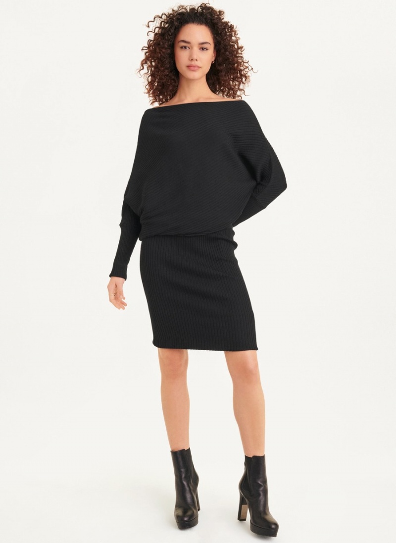 Women's Dkny Long Sleeve Cowl Neckline Sweater Dress Black | B4458812