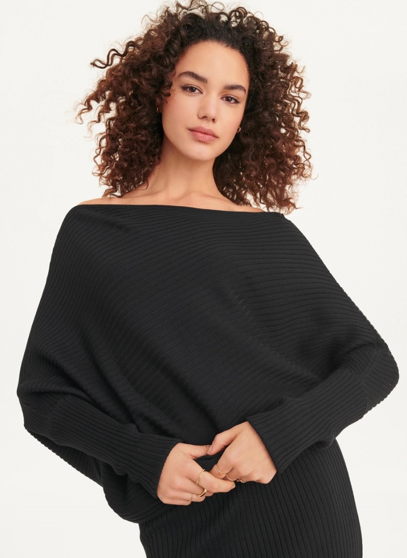 Women's Dkny Long Sleeve Cowl Neckline Sweater Dress Black | B4458812