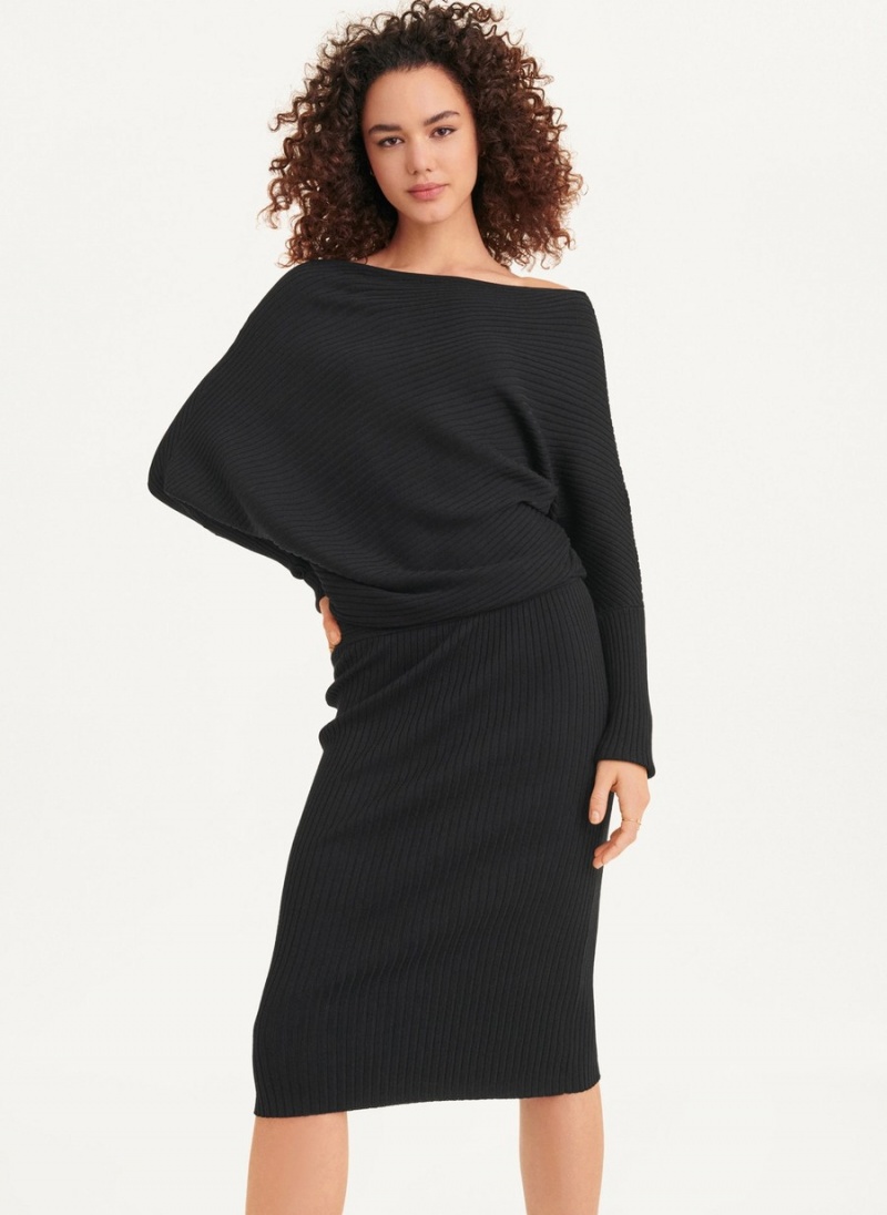 Women\'s Dkny Long Sleeve Cowl Neckline Sweater Dress Black | B4458812