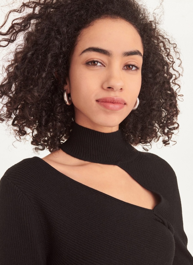 Women's Dkny Long Sleeve Cutout Mock Neck Sweaters Black | G7248877