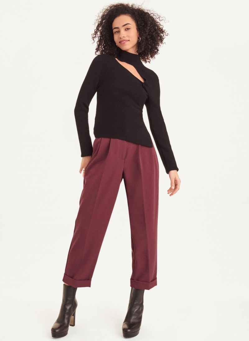 Women's Dkny Long Sleeve Cutout Mock Neck Sweaters Black | G7248877