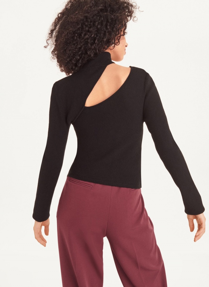 Women's Dkny Long Sleeve Cutout Mock Neck Sweaters Black | G7248877