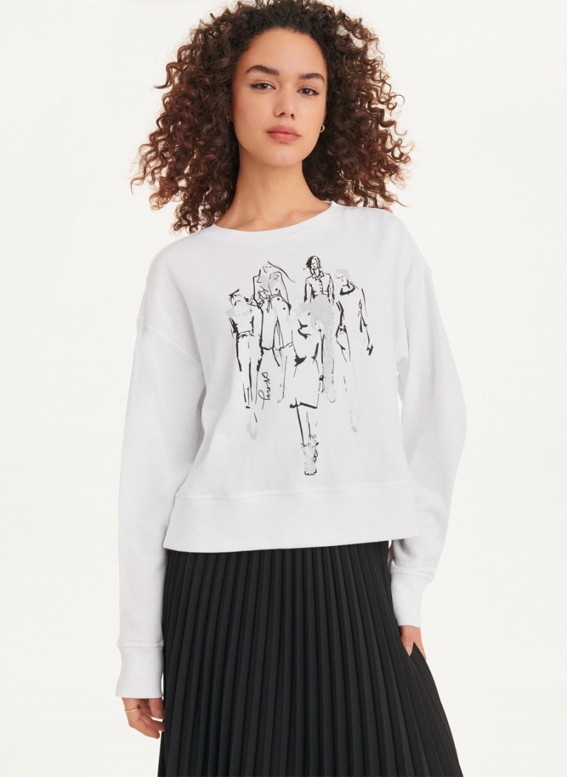 Women's Dkny Long Sleeve Fashion Girls Sweatshirts White | V5671152